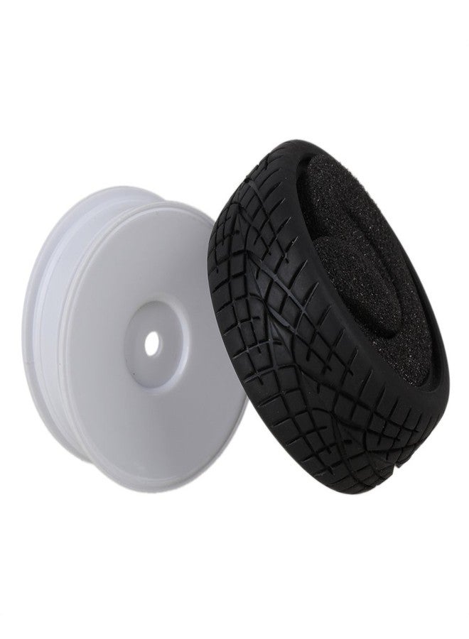 Mxfans White Plastic Smooth Flat Disc Wheel Rims + Striped Pattern Rubber Tires Tyres for RC 1:10 On Road Racing Car Spare Parts Set of 4 - Image 4